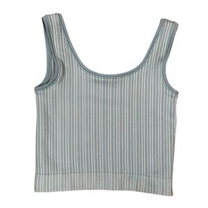 Athleta Girl Ribbed Striped‎ Crop Tank Top S Light Blue White Seamless Kids